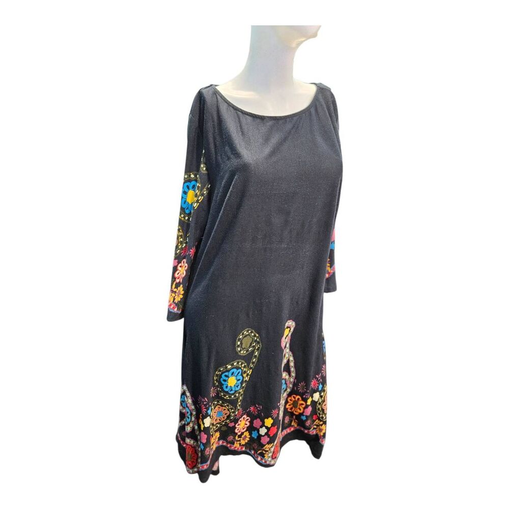 Ice Silk Black Paisley Floral Fit Flair Dress Womens size 3X - Picture 3 of 9